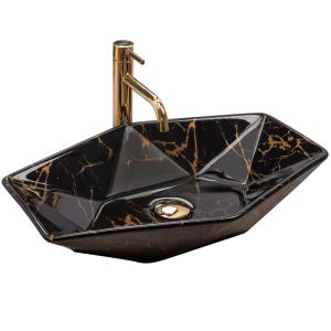 Lavoar pe blat Rea VEGAS BLACK Marble Shiny