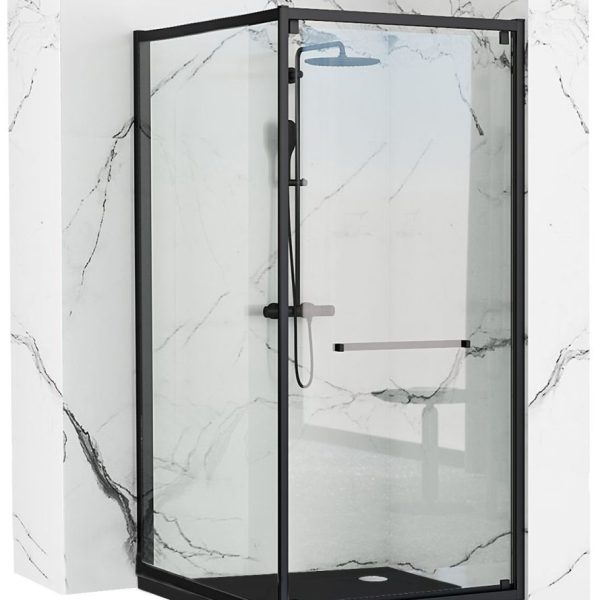 Cabina de dus Rea Space In Black 80x100 + Cadita de dus Savoy Black