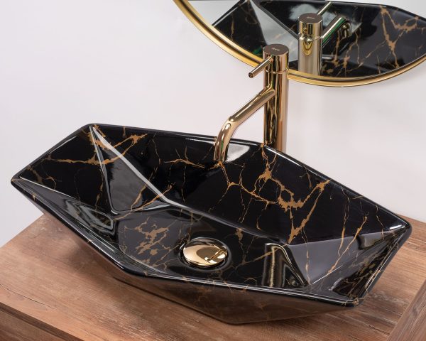 Lavoar pe blat Rea VEGAS BLACK Marble Shiny - imagine 2