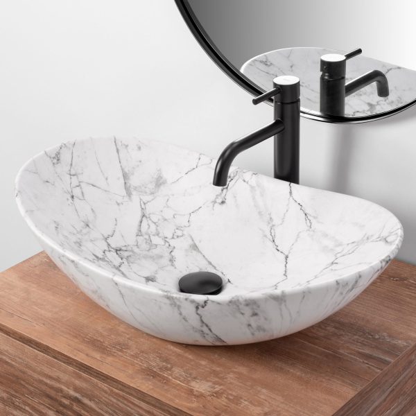 Lavoar pe blat Rea Royal 60 Statuario Marble Matt - imagine 3
