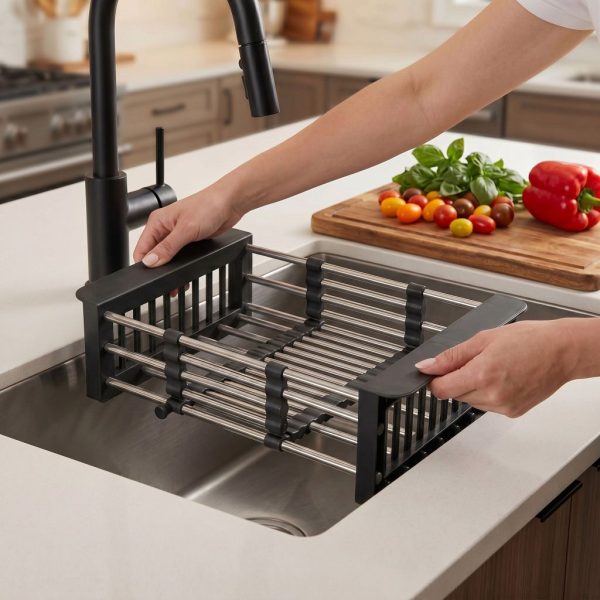 Suport telescopic pentru scurgerea vaselor pe chiuvetă REA P14487 Black