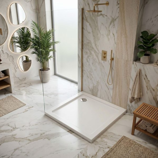 Cada pentru dus din acril Rea Belmond White 80x80 Chrome