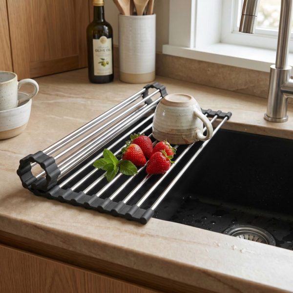 Suport rulabil pentru scurgerea vaselor pe chiuvetă REA P12298 Black